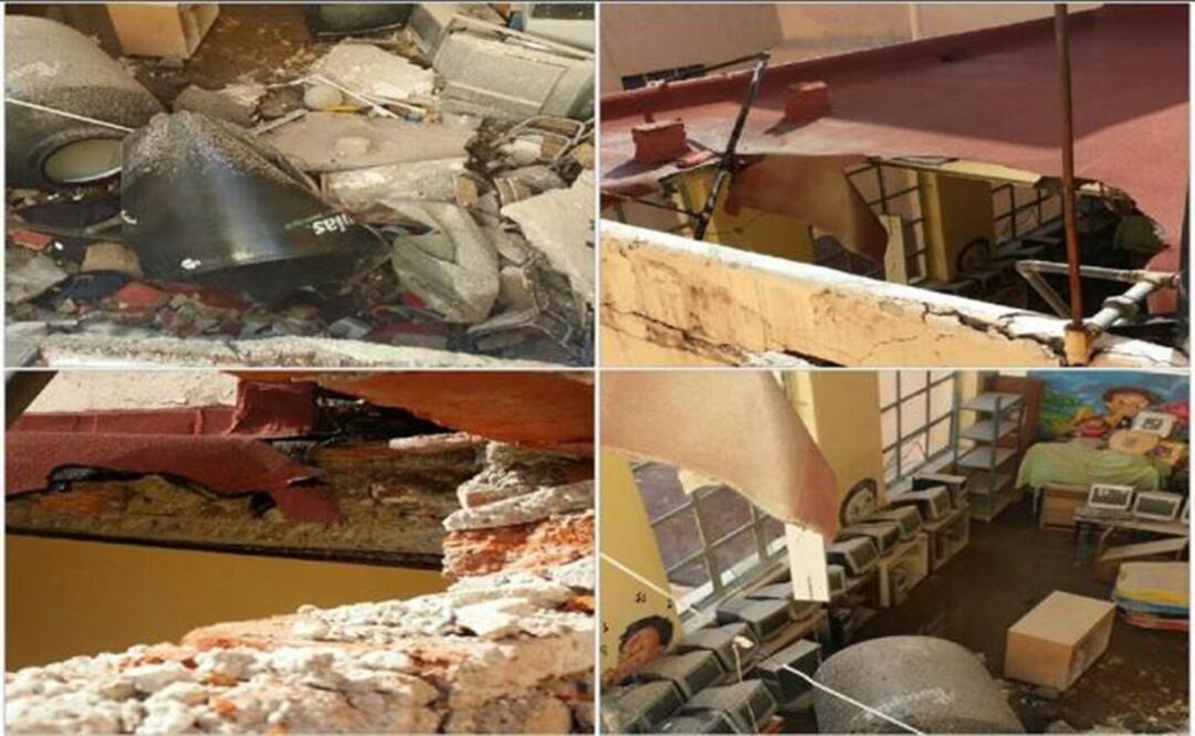 En julio, el techo de la escuela primaria Lic. Miguel Serrano colapsó (Foto: @ArgumedoTaniaCH)