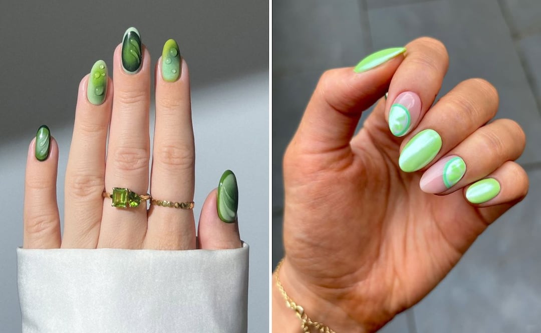 Los diseños de uñas verdes triunfan en verano. Foto: Especial. Instagram @heygreatnails @thenaillologist