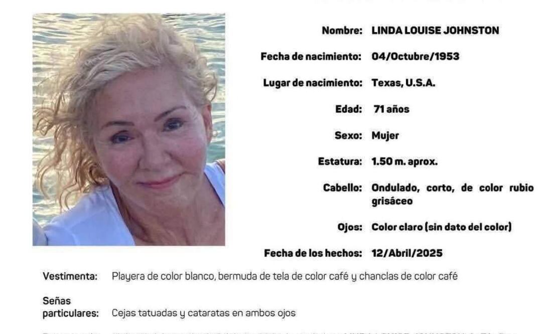 Linda Louise Johnston, una extranjera de nacionalidad estadounidense estaba desaparecida en Yucatán desde el pasado jueves 17 de abril (22/04/2025). Foto: Especial