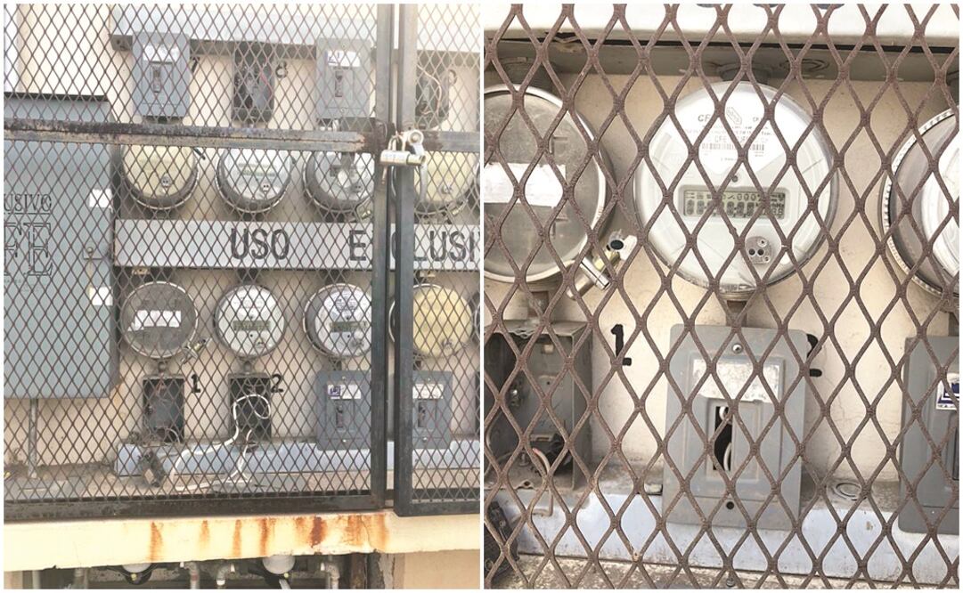 A la izquierda, el medidor del departamento dos del edificio que el viernes lucía desconectado; a la derecha, el mismo medidor, el día de ayer. DINORATH MOTA. EL UNIVERSAL