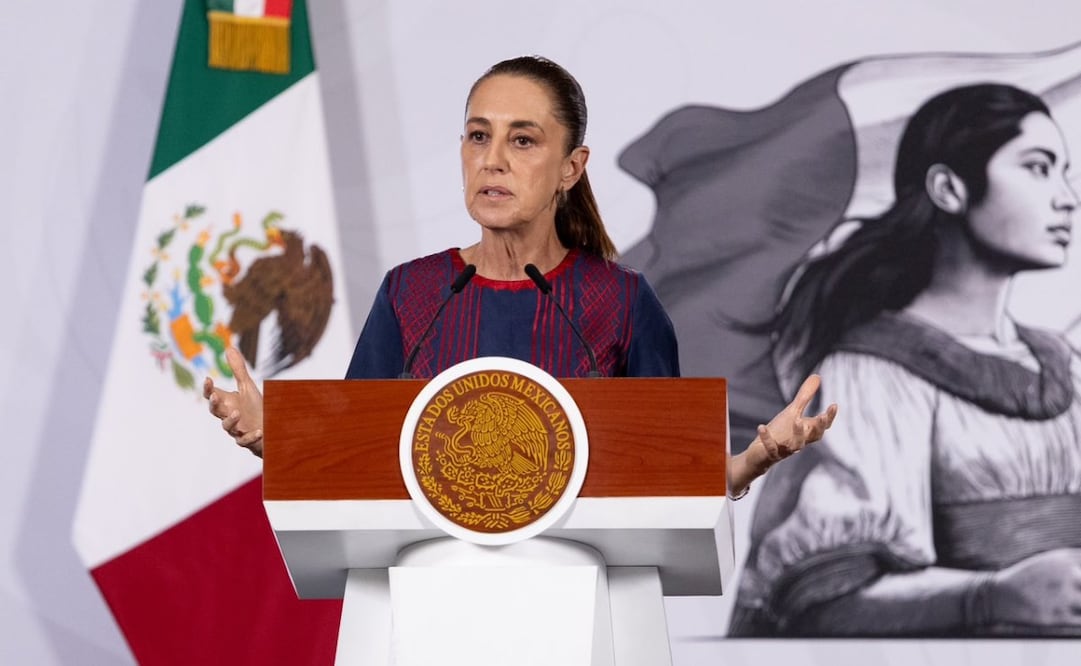 La presidenta Claudia Sheinbaum Pardo en la “Mañanera del Pueblo” del lunes 8 de junio de 2026 en Palacio Nacional. Foto: Hugo Salvador/ EL UNIVERSAL