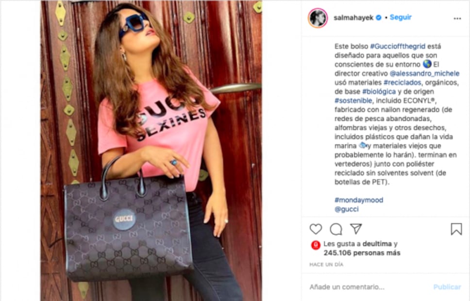 Salma Hayek presume bolsa de lujo hecha con materiales reciclados