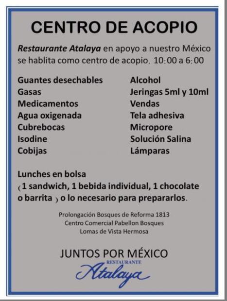 Lista de restaurantes que envían alimentos y ayuda a Morelos