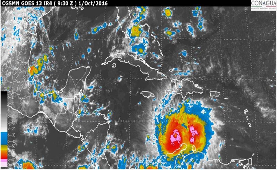 El centro de Matthew se moverá en las próximas horas hacia el norte de la Península de La Guajira, en el extremo nororiental de Colombia y el extremo noroccidental de Venezuela (CONAGUA)