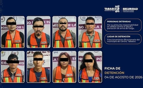 Cae grupo armado vinculado a ejecuciones y quema de comercios en Tabasco; les aseguran drogas, "ponchallantas" y bombas molotov
