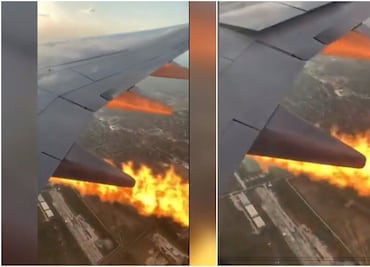 ¡Tremendo susto! Pasajero graba explosión en motor de un avión en pleno vuelo hacia Cancún