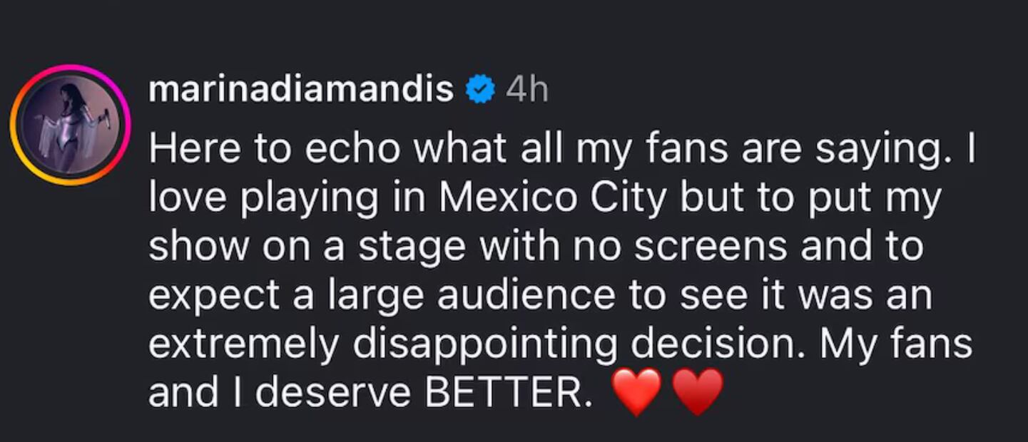 Marina comentó sobre última presentación en el Corona Capital 2025. Foto: Captura de pantalla @coronacapital (Instagram)