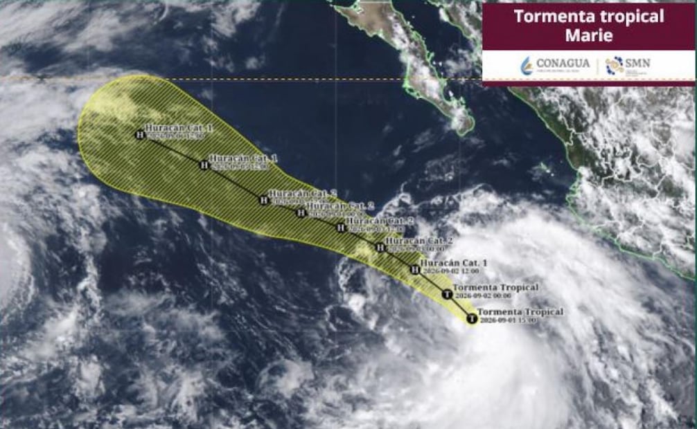 Tormenta tropical Marie avanza por el Pacífico; prevén lluvias y oleaje elevado en nueve estados.
(1 de septiembre de 2026) Foto: Conagua