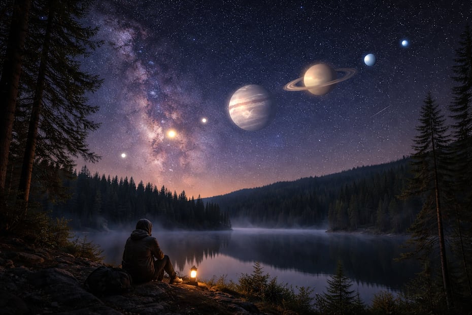 Esta alineación planetaria promete ser un espectáculo inigualable en el año, por lo que no te la puedes perder. Foto: Creada con IA (ChatGPT)