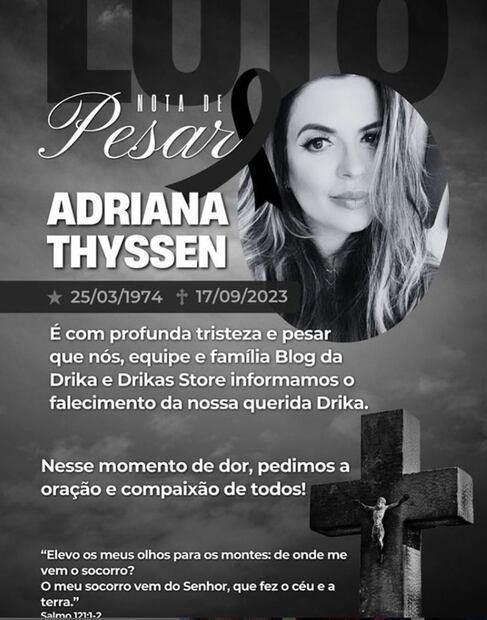 Anuncian deceso de Adriana Thyssen. Foto: Instagram @blogdadrika