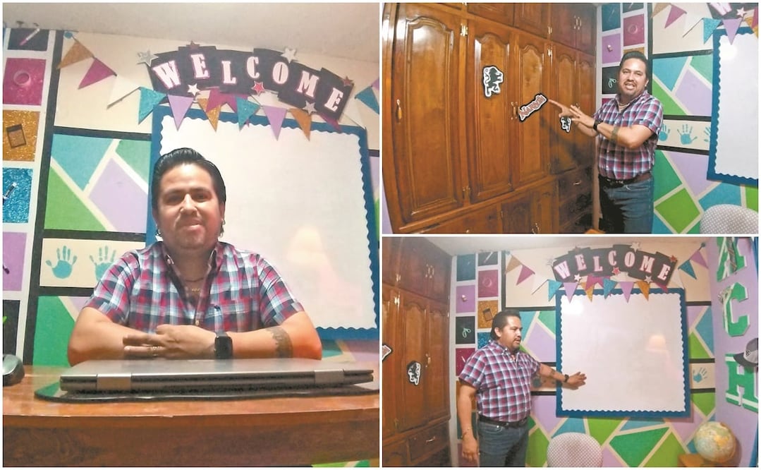 El maestro Héctor Escobedo acondicionó una habitación de su casa para recrear la escuela y motivar a sus alumnos. FOTOS: SANDRA TOVAR. EL UNIVERSAL