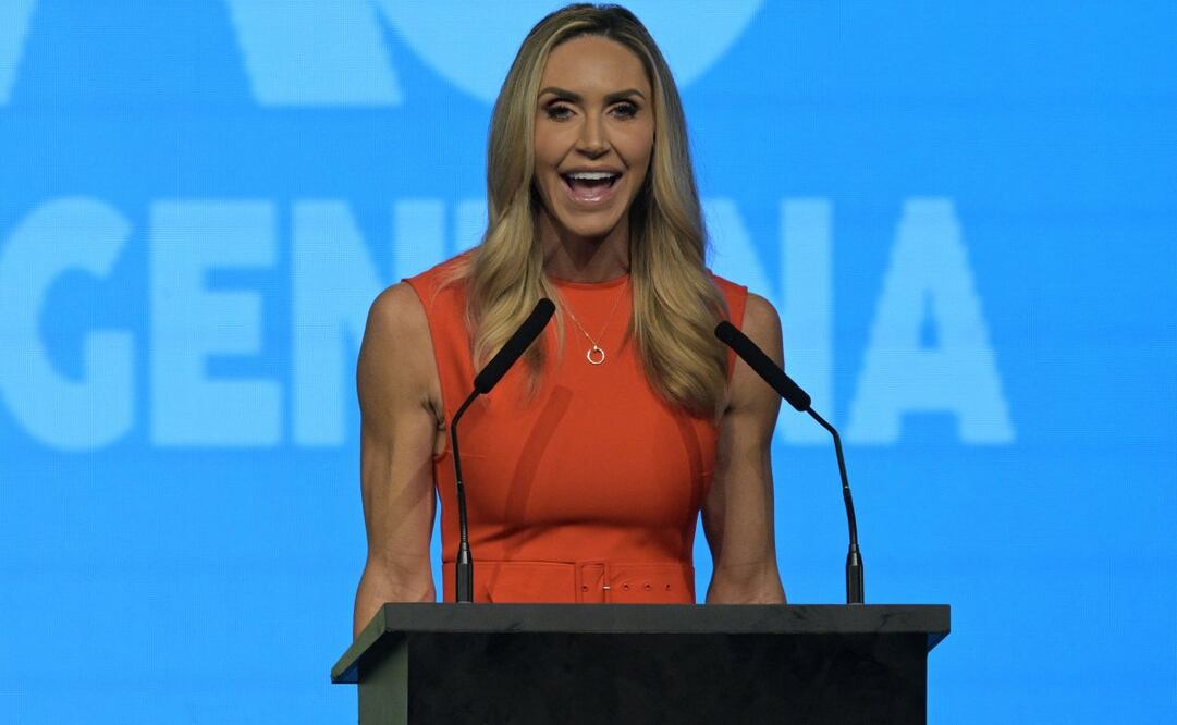 La copresidenta del Comité Nacional Republicano de Estados Unidos, Lara Trump, pronuncia un discurso durante la Conferencia de Acción Política Conservadora en Buenos Aires el 4 de diciembre de 2024. Foto: AFP