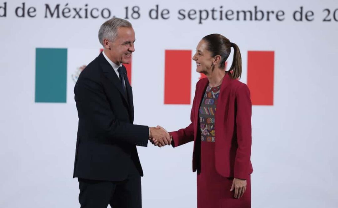 Conferencia de prensa conjunta de la Presidenta de México, Claudia Sheinbaum, y el Primer Ministro de Canadá, Mark Carney, en el salón de la tesorería del Palacio Nacional. Foto: Gabriel Pano / EL UNIVERSAL