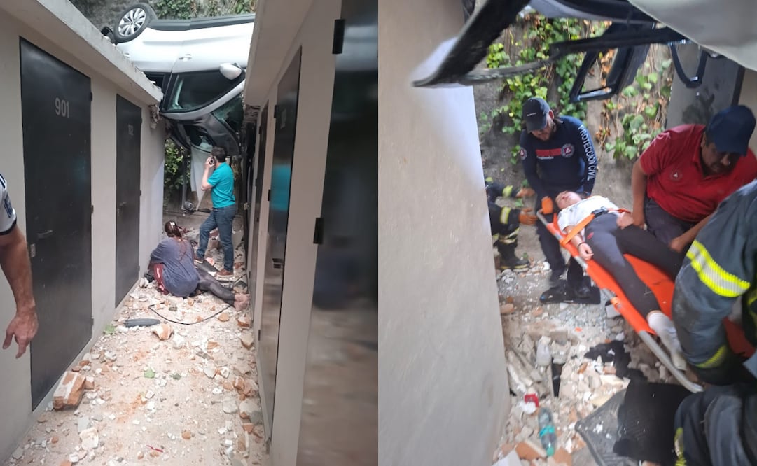 Automóvil cae desde el sexto nivel de un edificio en la alcaldía Cuajimalpa; hay 3 lesionados.
Foto: Especial.