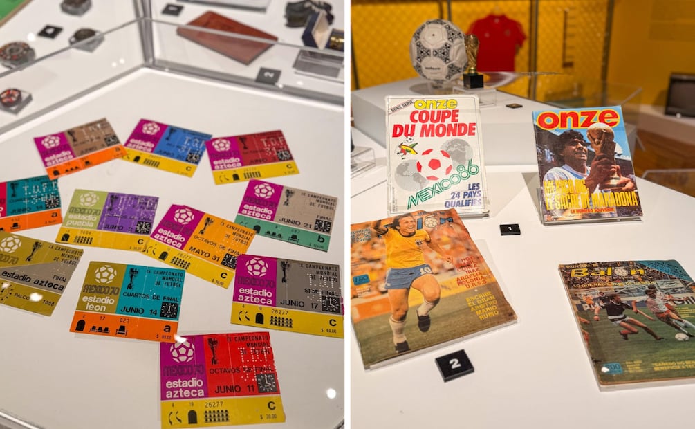 Boletos y revistas que muestran cómo el diseño ha dado forma a la pasión futbolera. Foto: Abril Macias | El Univeral