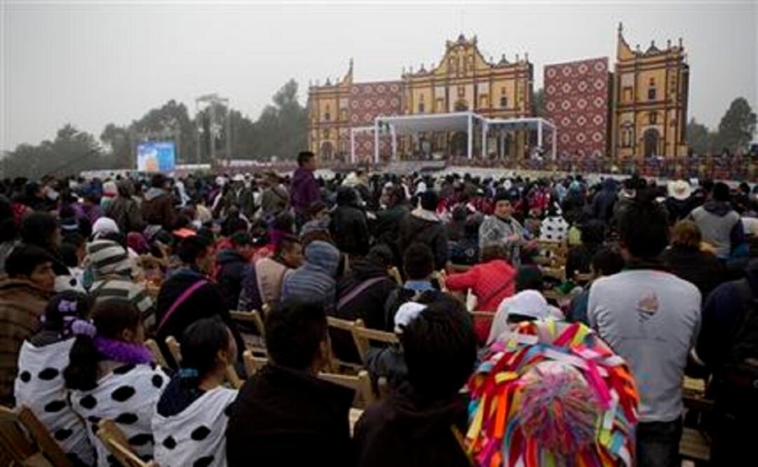 Indigenous people wait for Pope Francis to arrive for Mass during his one-day visit in San Cristobal de las Casas. (Photo: AP)