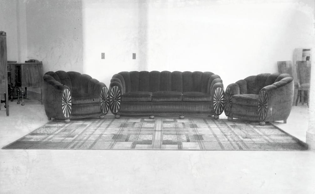 Sala en venta, Fábrica de Muebles “Cuauhtémoc”, 1939. Esta mueblería colaboró en algunos concursos de EL UNIVERSAL, incluyendo "La Casa de EL UNIVERSAL”, amueblada exclusivamente con sus muebles. Foto: Archivo EL UNIVERSAL.