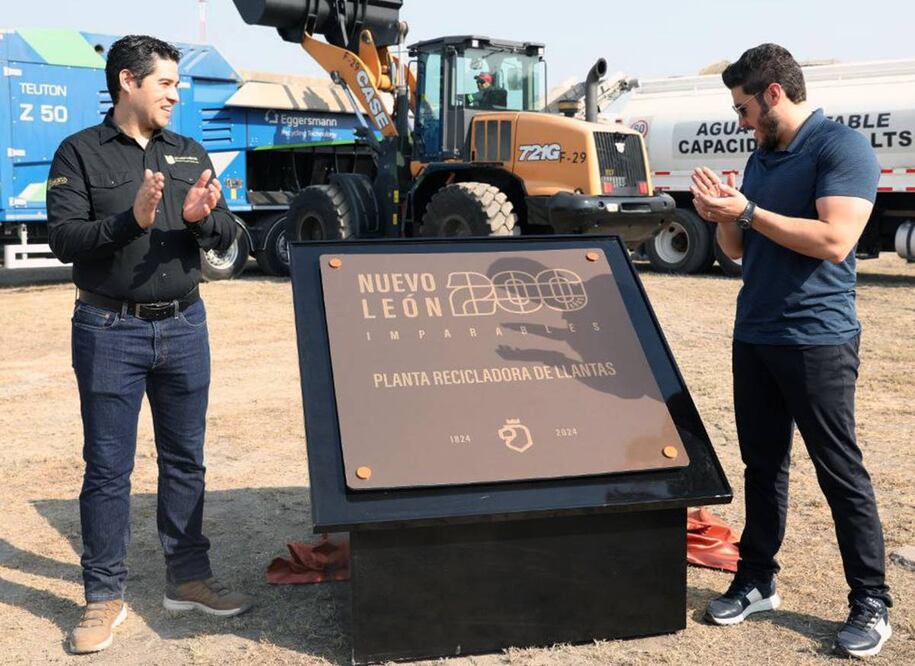 Samuel García inauguró una planta recicladora de llantas en el municipio de Salinas Victoria. Foto: Especial