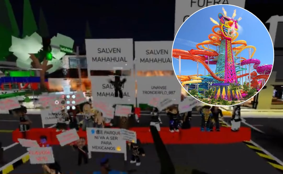 ¡Salven Mahahual! Usuarios protestan en contra del proyecto "Perfect Day México" de Royal Caribbean en Roblox. Foto: Captura de pantala