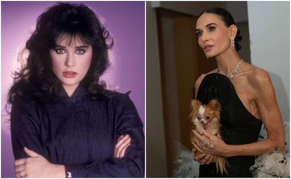 Demi Moore cuando formó parte del elenco de "Hospital General" en la década de los ochenta y en 2026, respectivamente. 
Foto: IMDB/Instagram demimoore
