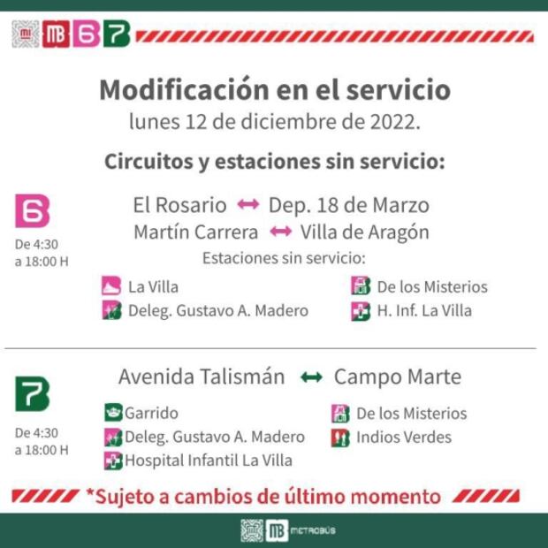Estos son los cambios que habrá en las Líneas 6 y 7 del Metrobús con la llegada de peregrinos