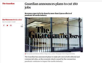 El periódico The Guardian suprimirá 180 empleos