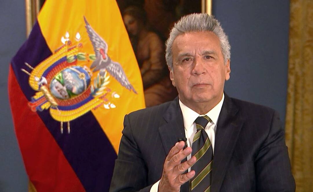 El presidente de Ecuador, Lenín Moreno, da un mensaje con motivo del retiro del asilo a Assange (Foto: AFP)
