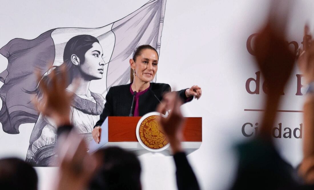 La presidenta Claudia Sheinbaum durante la mañanera del 19 de agosto de 2025. Foto: Diego Simón Sánchez/EL UNIVERSAL