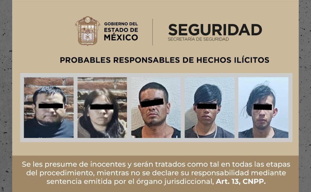Elementos de la SSEM capturan a presunto líder regional de CJNG y a otras 6 personas más, entre ellas, dos menores de edad. | Foto: Especial.