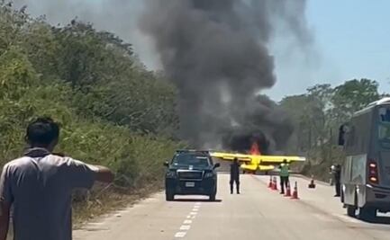 Reportan aterrizaje de emergencia de avioneta en carretera de Yucatán; pasajeros resultan ilesos