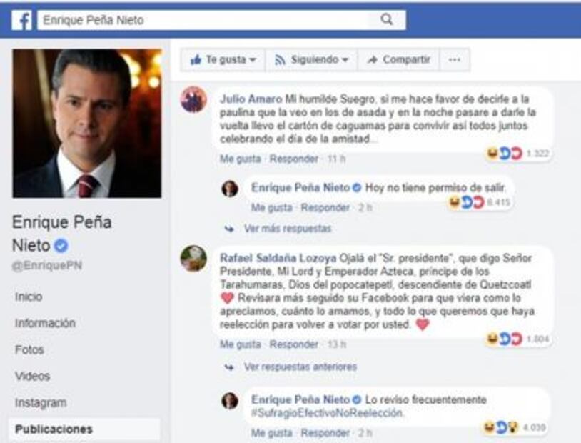 Llama "suegro" a Peña Nieto en Facebook; el Presidente responde