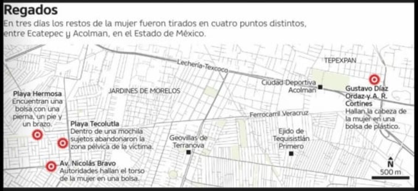 Descuartizan a mujer y abandonan sus restos en cuatro puntos distintos de Ecatepec y Acolman 