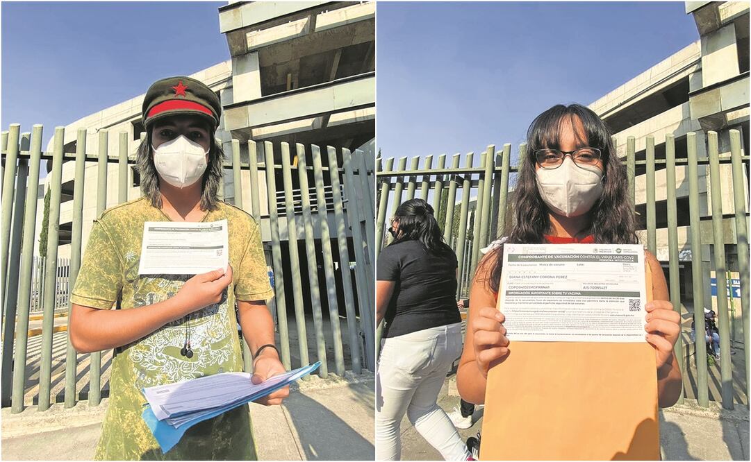 Nicolás y Diana Estefany compartieron que el proceso para vacunarse contra el Covid fue muy rápido en la Arena Ciudad de México. Fotos: Salvador Corona. EL UNIVERSAL