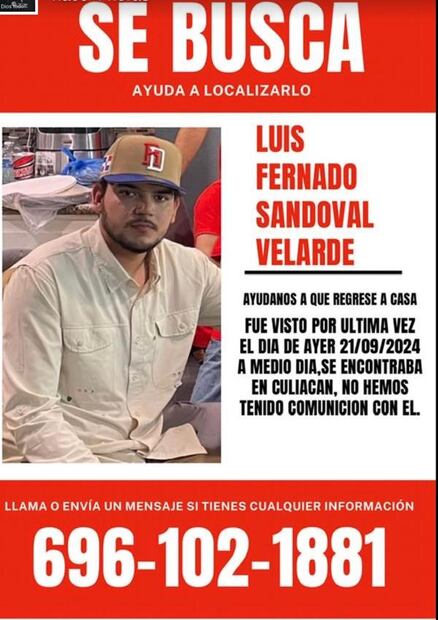 Hijo de exalcalde de San Ignacio desaparece en la capital de Sinaloa. Foto: Especial