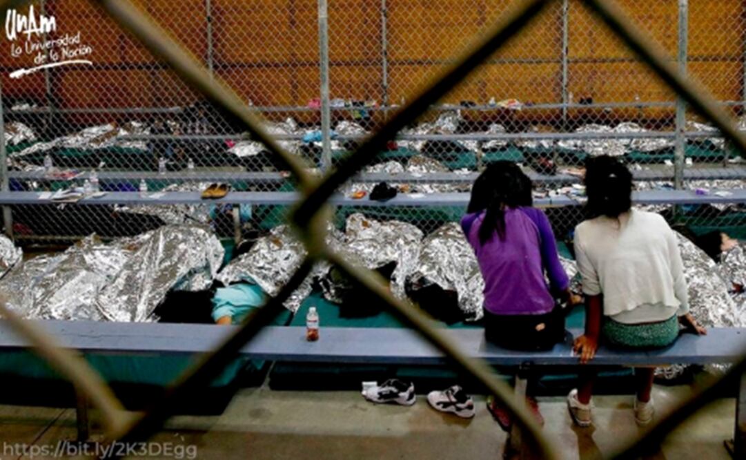Niños dentro de jaulas metálicas. Foto: @SalaPrensaUNAM