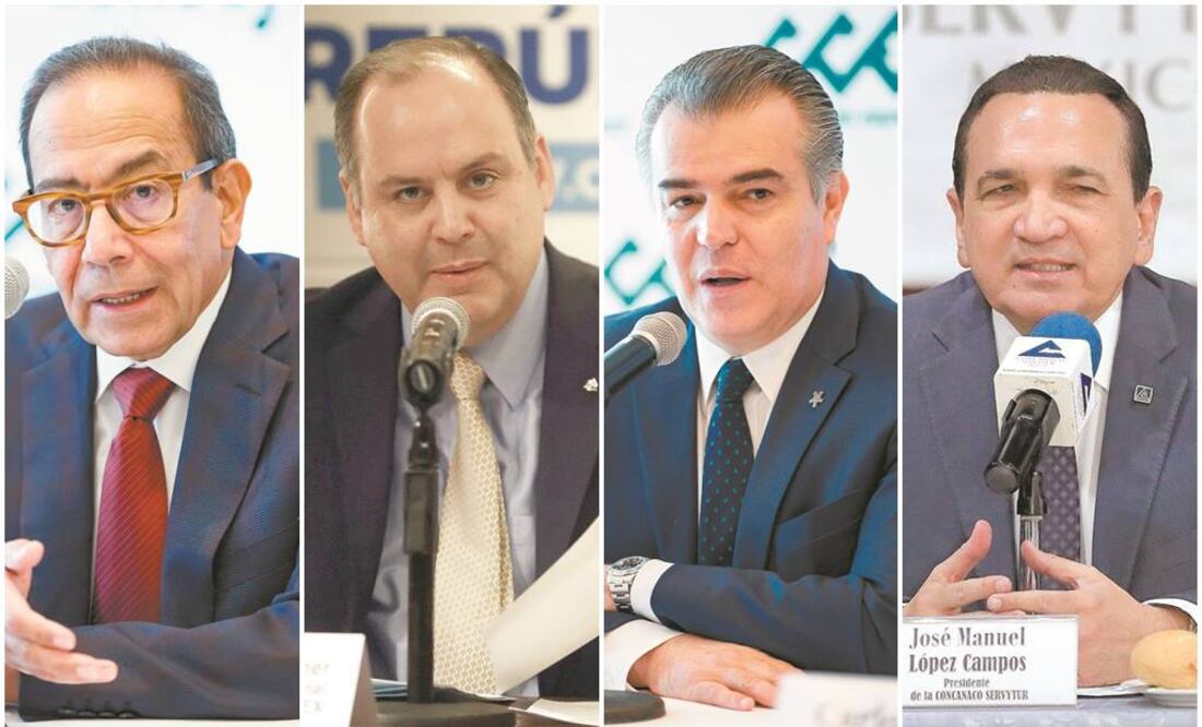 Carlos Salazar Lomelín, presidente del CCE; Gustavo de Hoyos, presidente de la Coparmex; Francisco Cervantes, presidente de Concamin; José Manuel López Campos, presidente de la Concanaco-Servytur. Fotos/ARCHIVO EL UNIVERSAL