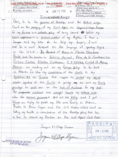 Otra carta de Joaquín "El Chapo" Guzmán. Tomada de X