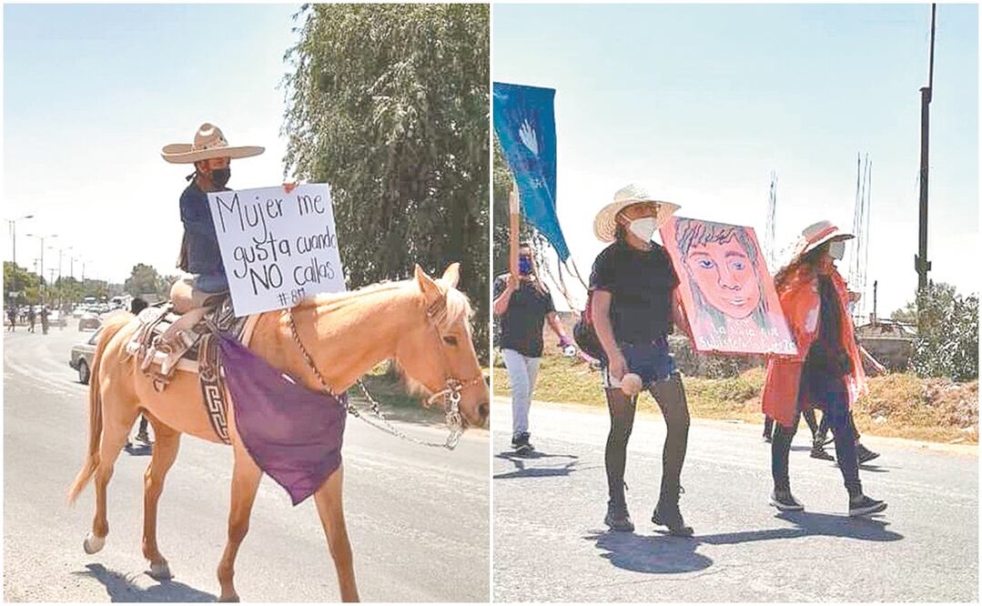 A pie, en caballo o en coche, ayer manifestantes marcharon de Atitalaquia hasta Tlahuelilpan. Fotos: ESPECIALES