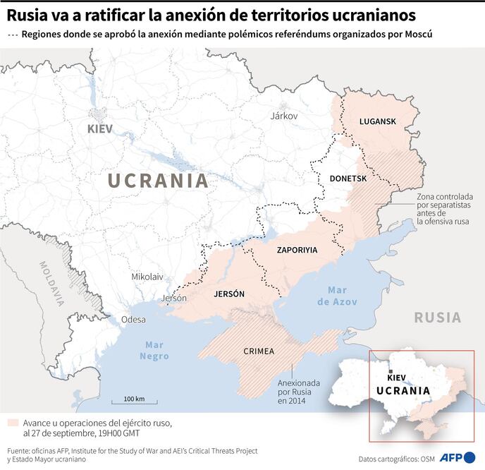 Rusia ratificará el viernes la anexión de territorios ucranianos