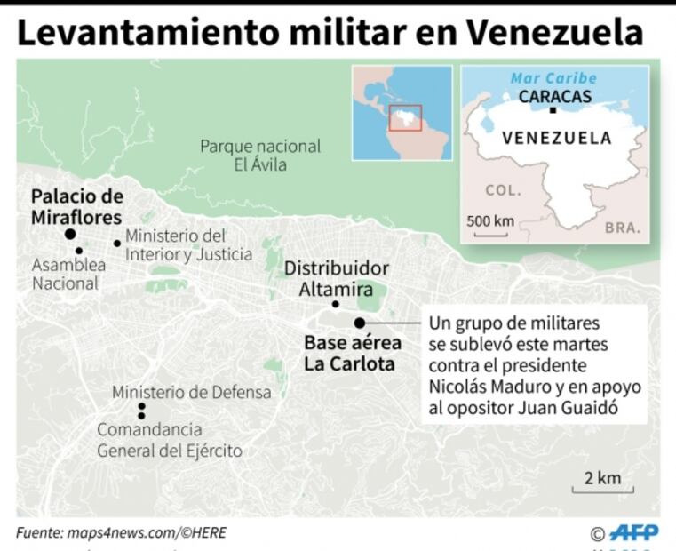 Opositores y militares pro-Maduro se enfrenta cerca de base de fuerza aérea
