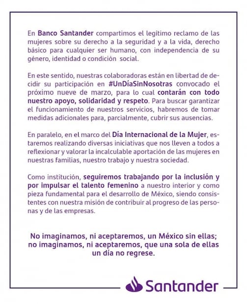 Prevén bancos servicio limitado en sucursales por paro de mujeres del 9M