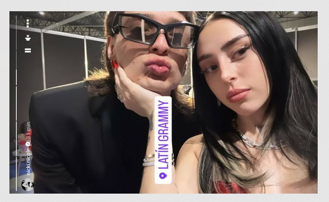 Peso Pluma y Nicki Nicole aparecieron juntos en la alfombra roja de los Latin Grammy, la cantante compartió esta foto en su cuenta de Instagram.