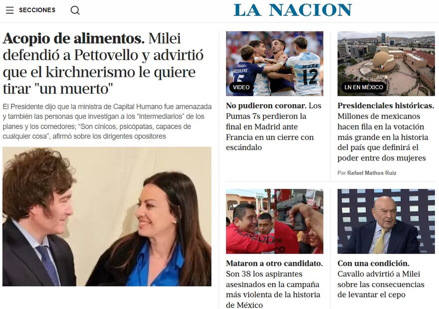 Las elecciones en México, en el home del diario argentino La Nación. FOTO: ESPECIAL