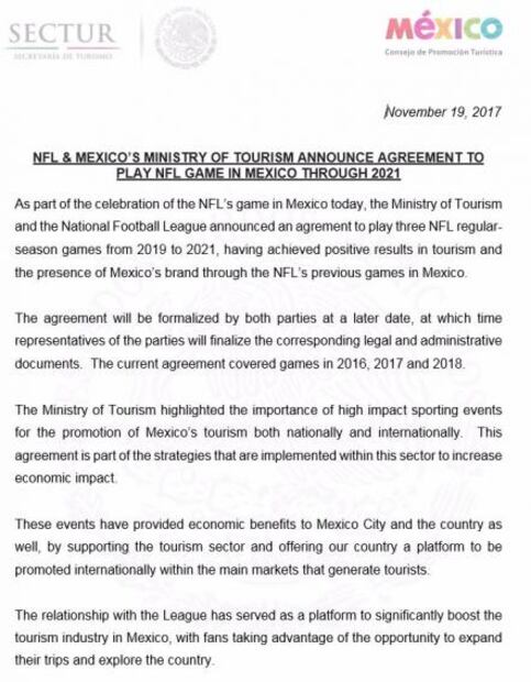 NFL firma contrato por tres años más en México