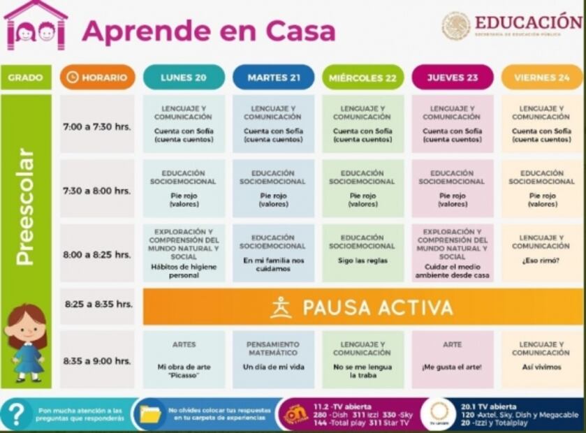 Estos son los horarios de las clases virtuales de la SEP para kínder, primaria y secundaria