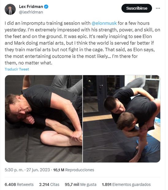 Elon Musk y Mark Zuckerberg se retaron a pelea de Jiu-Jitsu. Foto: Twitter