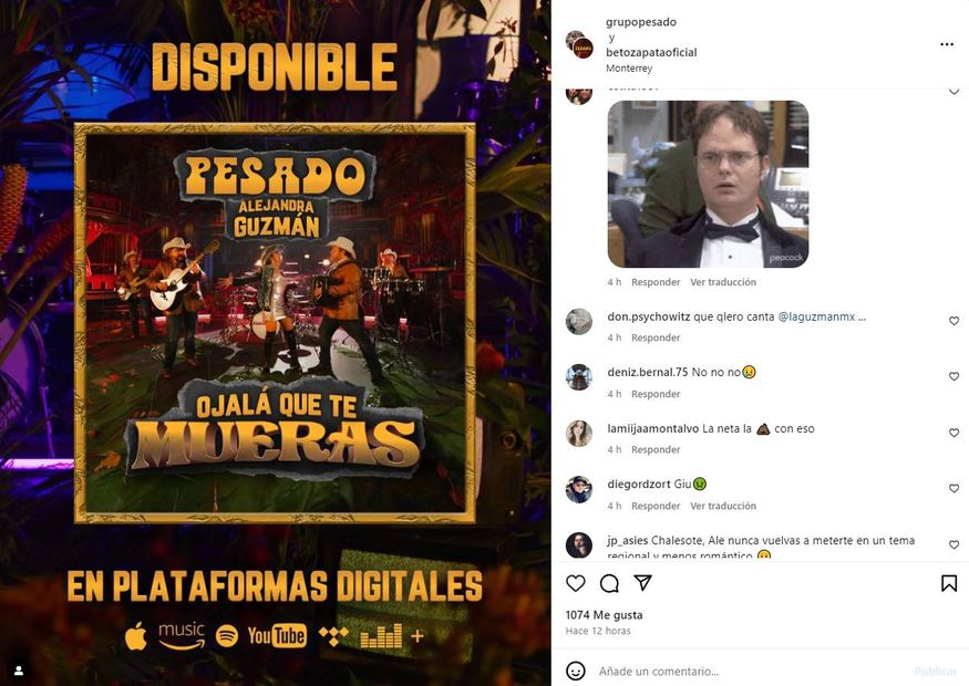 Cibernautas descalifican la colaboración de Pesado y Alejandra Guzmán.