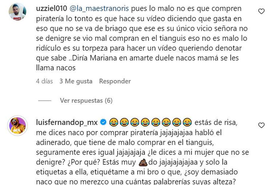 Luis Fernando Peña se defiende en Instagram de usuario que lo llama "naco".