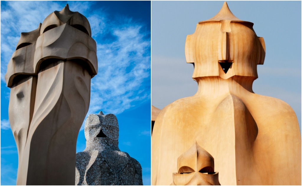 Chimeneas con forma de cabezas de guerreros en la azotea de La Pedrera. (Fotos: iStock)