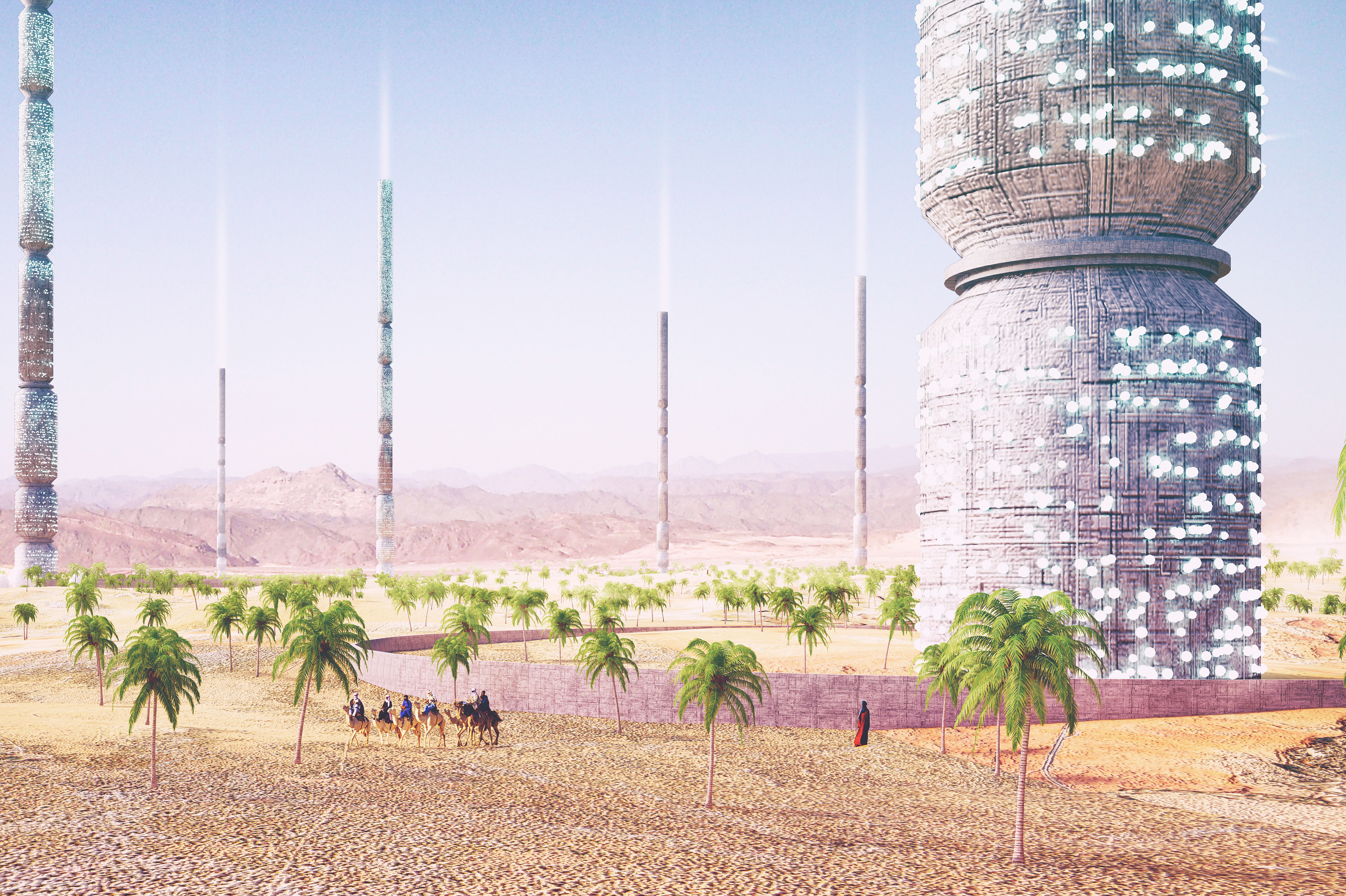 Situado al norte de Tinduf, Argelia, el proyecto Valley of the Giants consiste en una serie de torres que albergar&iacute;an plantas de esporas que permitir&iacute;an producir, recolectar y tratar el agua, as&iacute; como polinizar el paisaje circundante, catalizando la producci&oacute;n propia de un oasis en esa regi&oacute;n